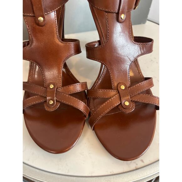 Franco Sarto Ibiza chocolate brown leather sandal with gold hardware Size 9 Box - Picture 5 of 12